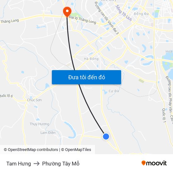 Tam Hưng to Phường Tây Mỗ map