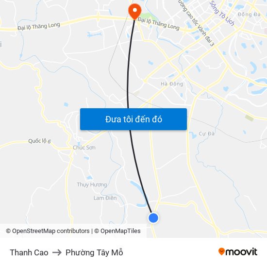 Thanh Cao to Phường Tây Mỗ map