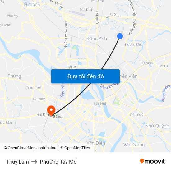 Thuỵ Lâm to Phường Tây Mỗ map