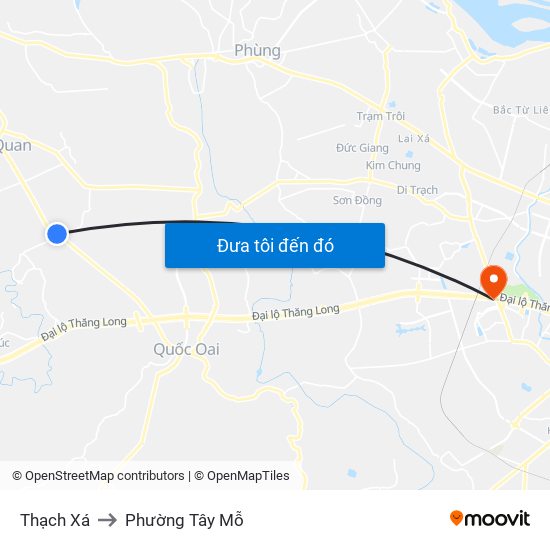 Thạch Xá to Phường Tây Mỗ map