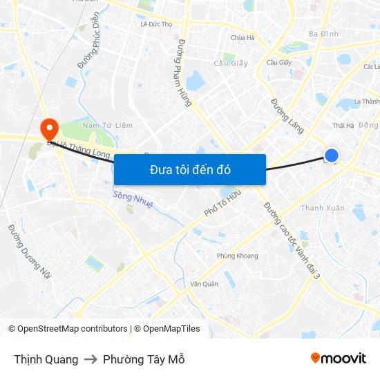 Thịnh Quang to Phường Tây Mỗ map