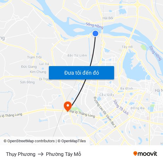 Thụy Phương to Phường Tây Mỗ map