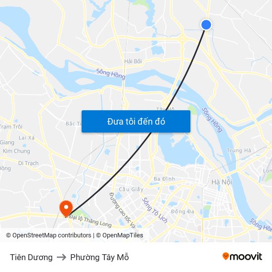 Tiên Dương to Phường Tây Mỗ map