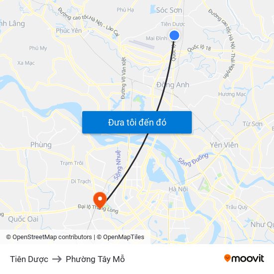 Tiên Dược to Phường Tây Mỗ map