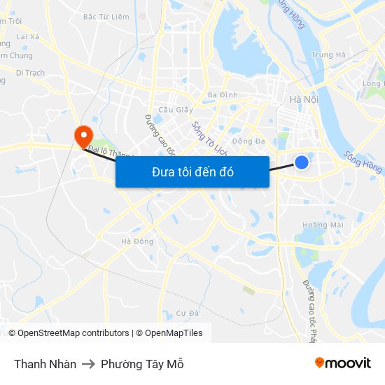 Thanh Nhàn to Phường Tây Mỗ map