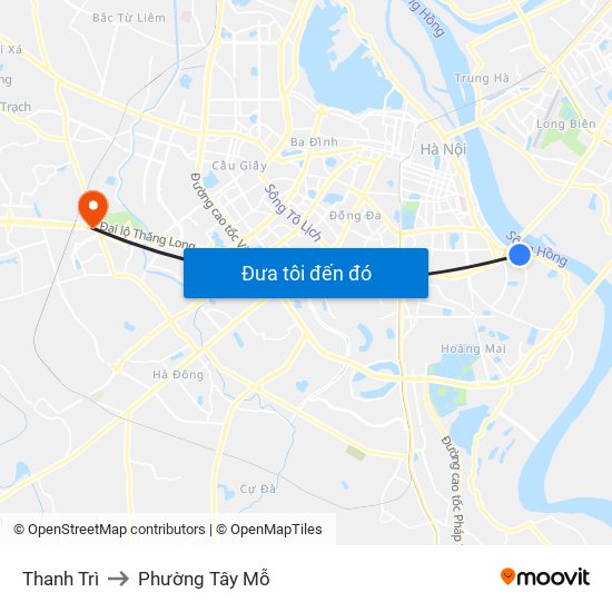 Thanh Trì to Phường Tây Mỗ map