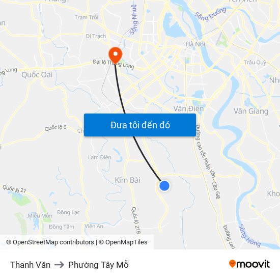 Thanh Văn to Phường Tây Mỗ map