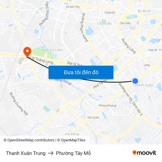 Thanh Xuân Trung to Phường Tây Mỗ map