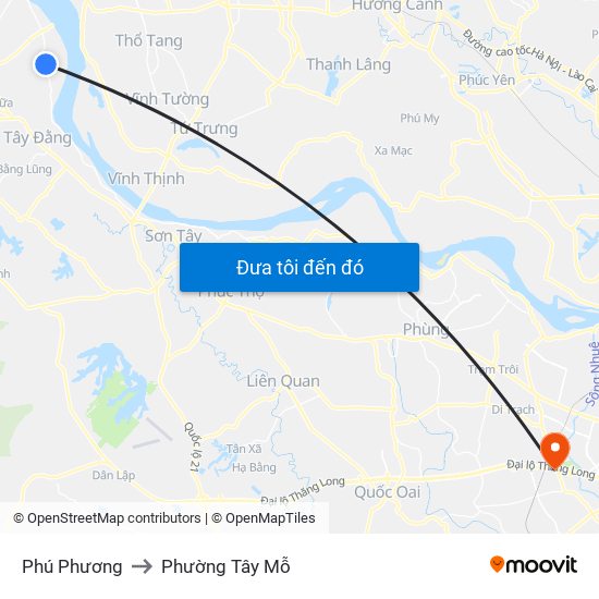 Phú Phương to Phường Tây Mỗ map