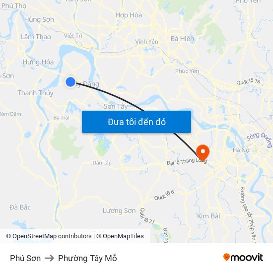 Phú Sơn to Phường Tây Mỗ map