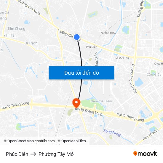 Phúc Diễn to Phường Tây Mỗ map