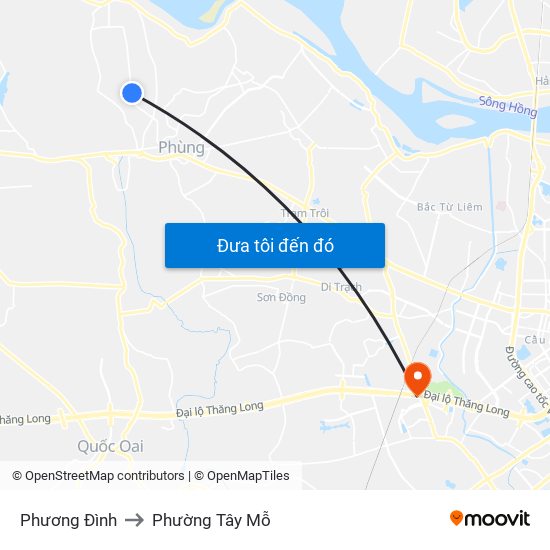 Phương Đình to Phường Tây Mỗ map