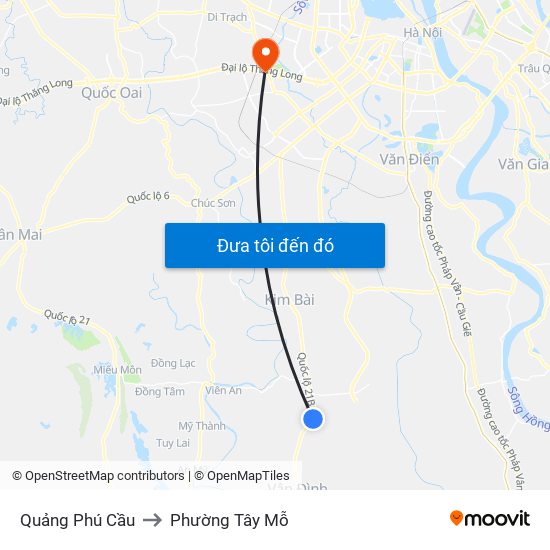 Quảng Phú Cầu to Phường Tây Mỗ map