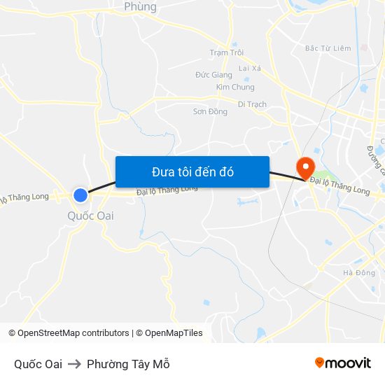 Quốc Oai to Phường Tây Mỗ map