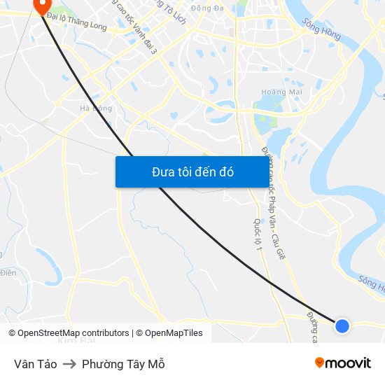 Vân Tảo to Phường Tây Mỗ map