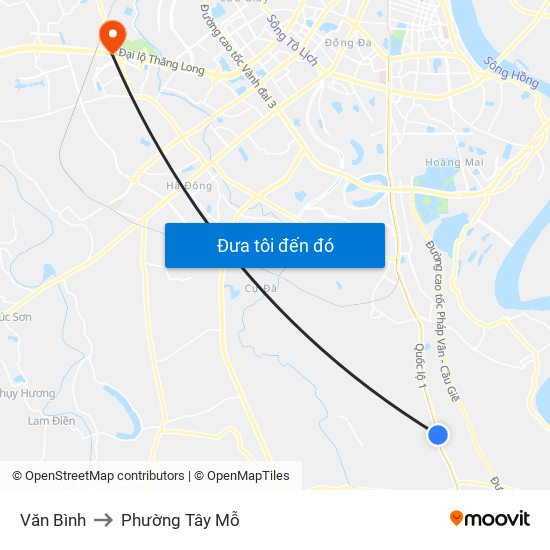 Văn Bình to Phường Tây Mỗ map