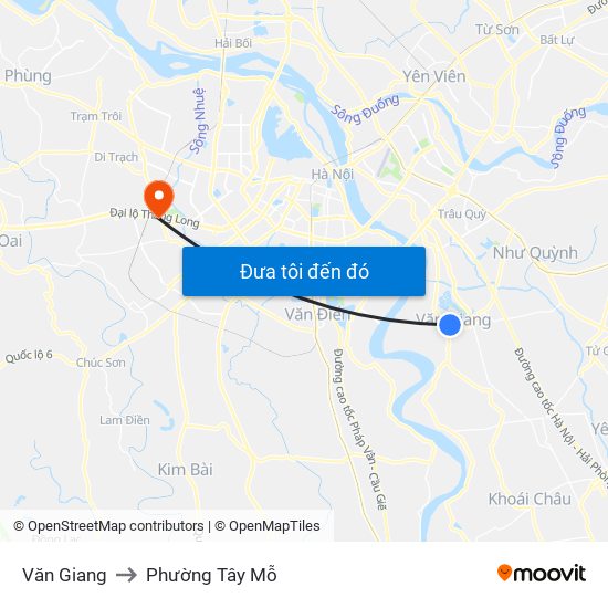 Văn Giang to Phường Tây Mỗ map