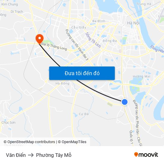 Văn Điển to Phường Tây Mỗ map