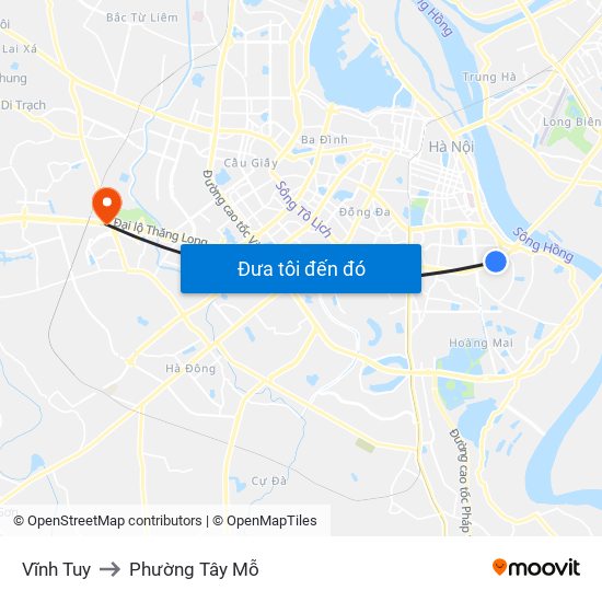 Vĩnh Tuy to Phường Tây Mỗ map