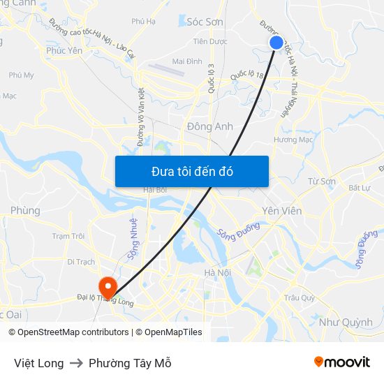 Việt Long to Phường Tây Mỗ map