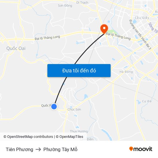 Tiên Phương to Phường Tây Mỗ map