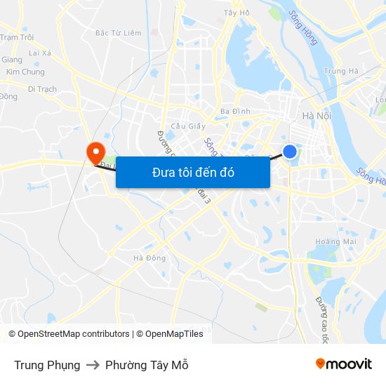 Trung Phụng to Phường Tây Mỗ map