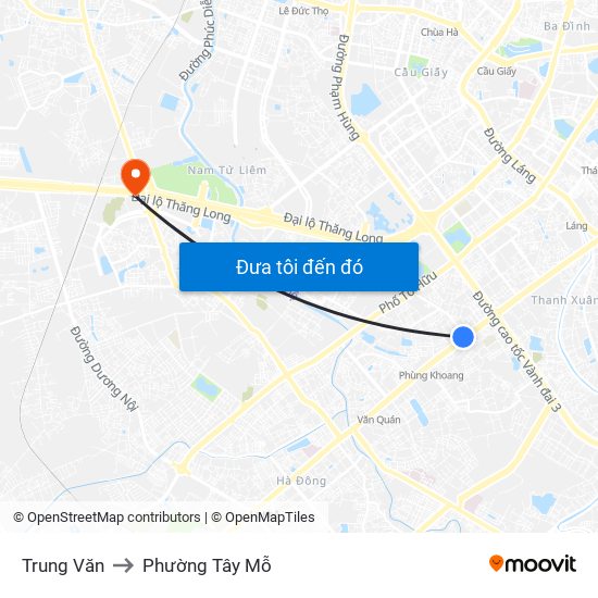 Trung Văn to Phường Tây Mỗ map