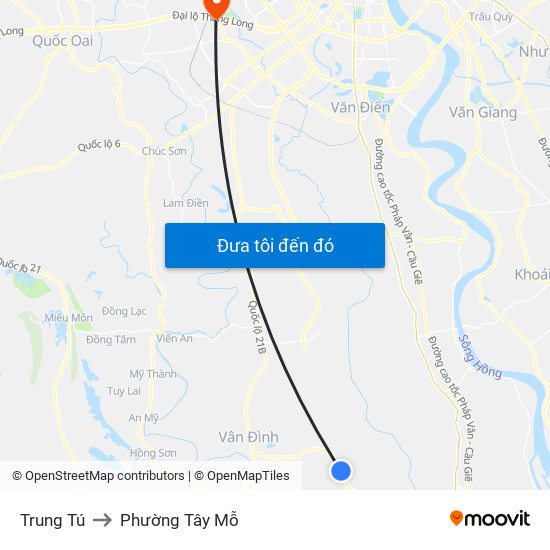 Trung Tú to Phường Tây Mỗ map