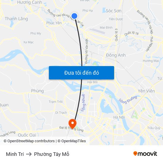 Minh Trí to Phường Tây Mỗ map