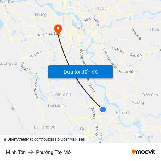 Minh Tân to Phường Tây Mỗ map