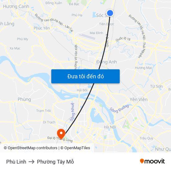 Phù Linh to Phường Tây Mỗ map