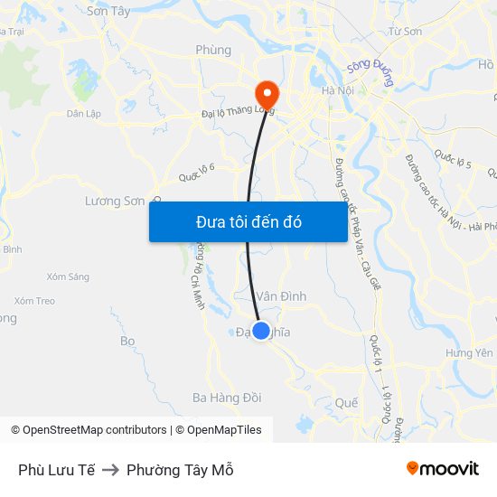 Phù Lưu Tế to Phường Tây Mỗ map