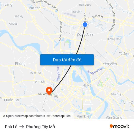 Phù Lỗ to Phường Tây Mỗ map