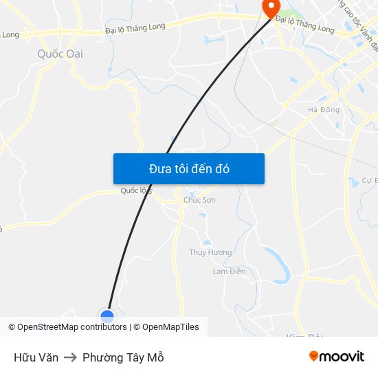 Hữu Văn to Phường Tây Mỗ map