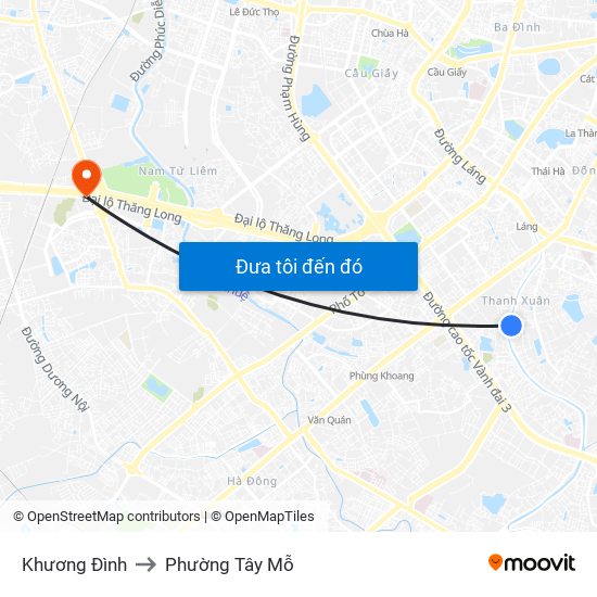 Khương Đình to Phường Tây Mỗ map