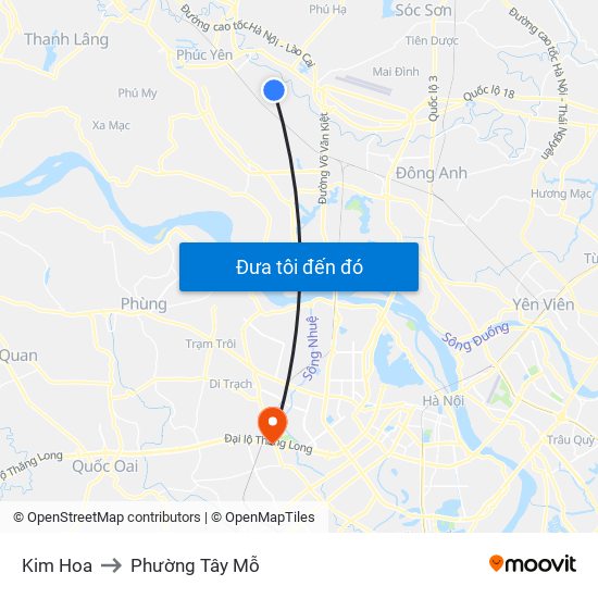 Kim Hoa to Phường Tây Mỗ map