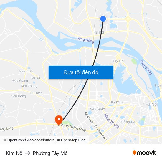 Kim Nỗ to Phường Tây Mỗ map