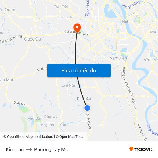 Kim Thư to Phường Tây Mỗ map