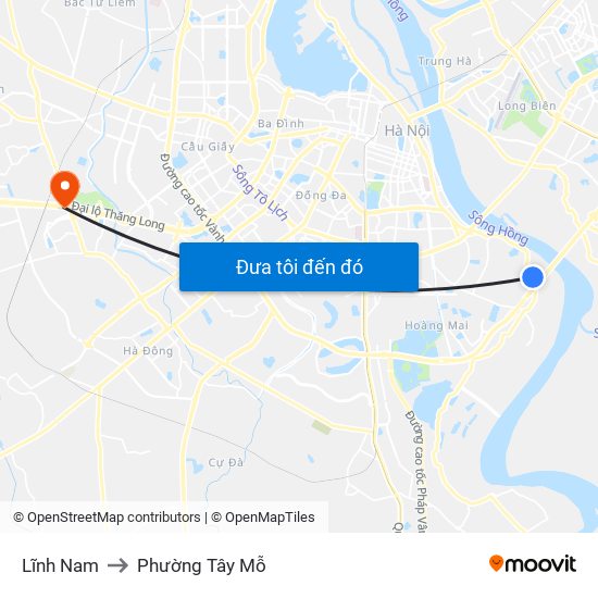 Lĩnh Nam to Phường Tây Mỗ map