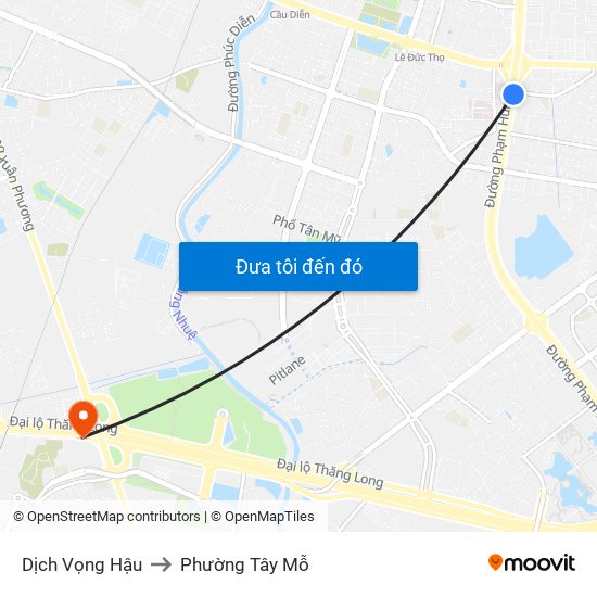 Dịch Vọng Hậu to Phường Tây Mỗ map