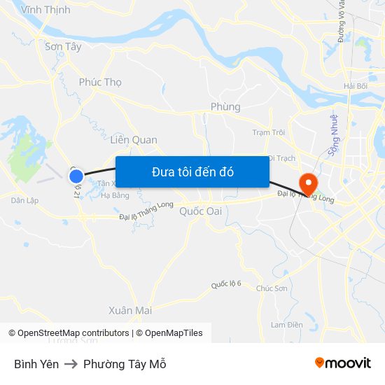 Bình Yên to Phường Tây Mỗ map