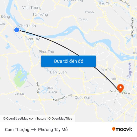 Cam Thượng to Phường Tây Mỗ map