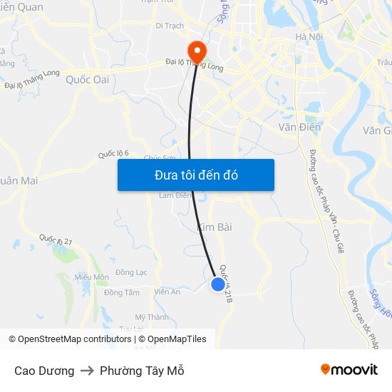 Cao Dương to Phường Tây Mỗ map