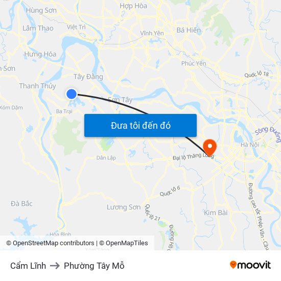 Cẩm Lĩnh to Phường Tây Mỗ map