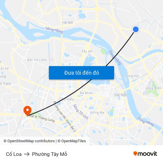 Cổ Loa to Phường Tây Mỗ map