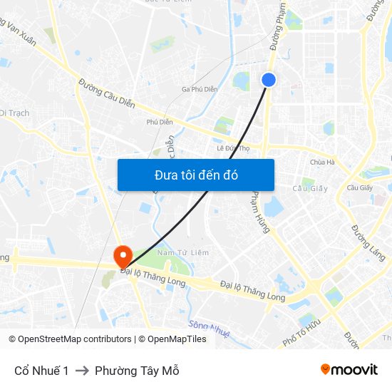Cổ Nhuế 1 to Phường Tây Mỗ map