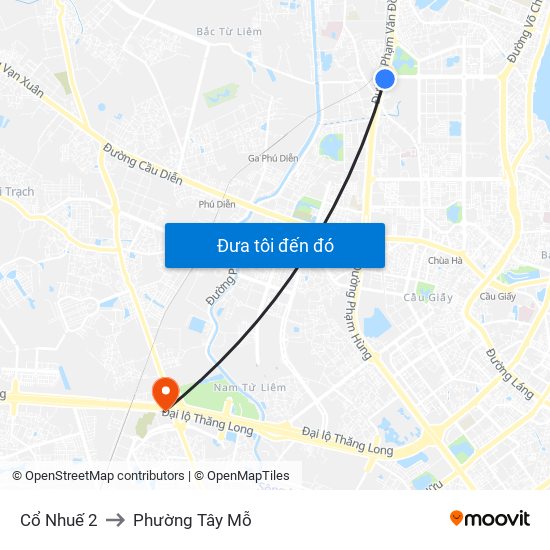 Cổ Nhuế 2 to Phường Tây Mỗ map