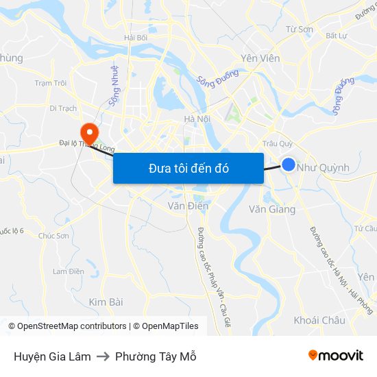 Huyện Gia Lâm to Phường Tây Mỗ map