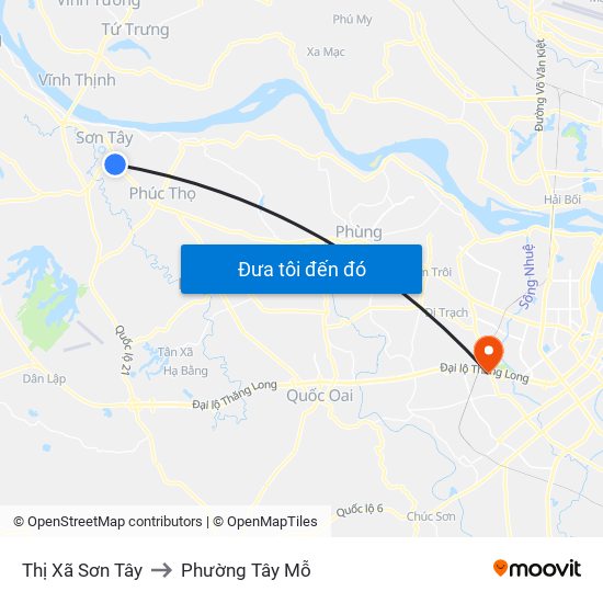 Thị Xã Sơn Tây to Phường Tây Mỗ map
