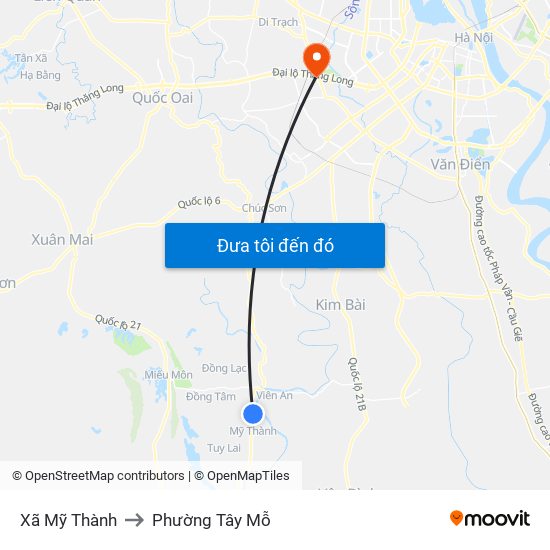 Xã Mỹ Thành to Phường Tây Mỗ map